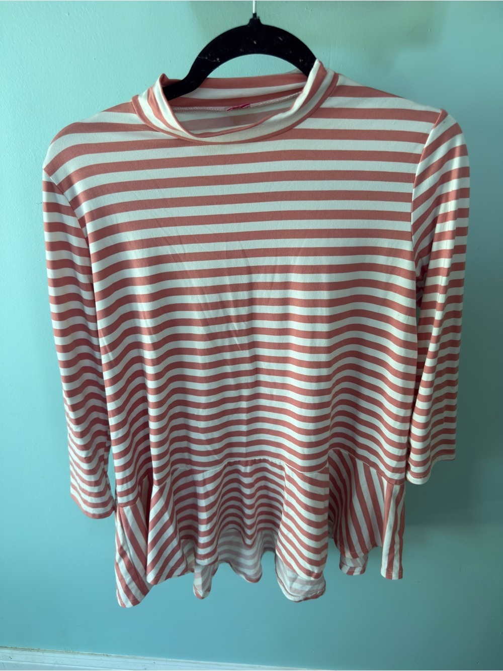 Striped Pink & White Peplum Long-Sleeve Top